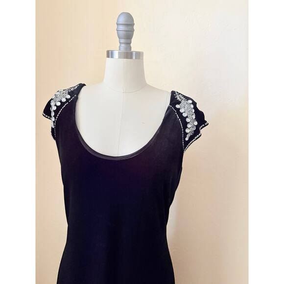 ANNE Black Maxi Women's Dress Beaded Shoulder Formal Evening Gown Size 10 - Picture 2 of 8